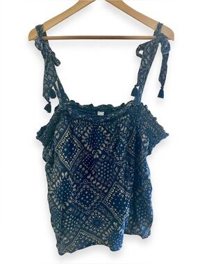 Old Navy Women's Blue Bandana Print Boho Smocked Top Large Cottagecore Festival